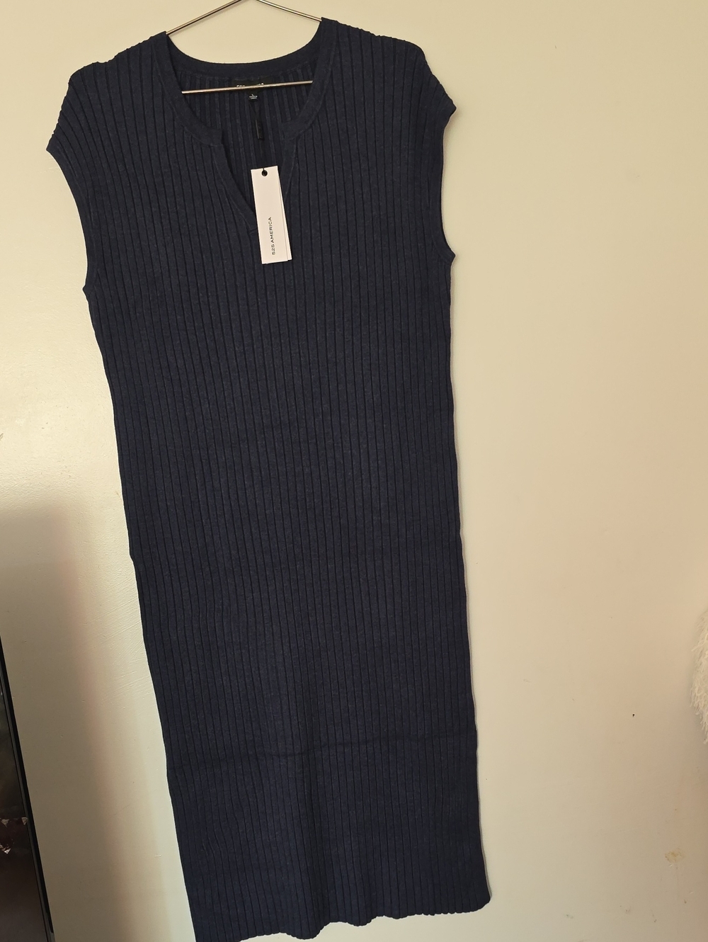 525 America Sleeveless Ribbed Knit Midi Dress - Navy